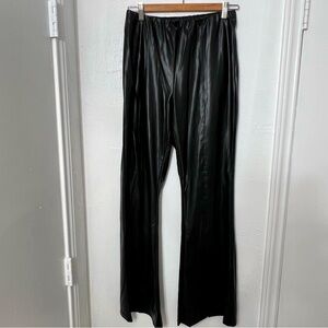 Toxik3 Women's Faux Leather Bell Bottom Pants, Front Slit Detail, Elastic‎ Waist
